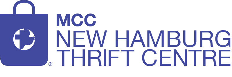 Logo reads "MCC New Hamburg Thrift Centre" with blue bag