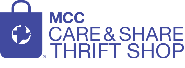 Logo reads "MCC Care & Share Thrift Shop"" with blue bag